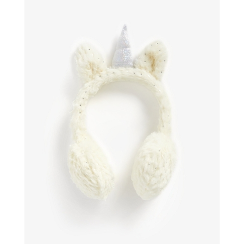 Girls Earmuffs 3D Unicorn Design - White
