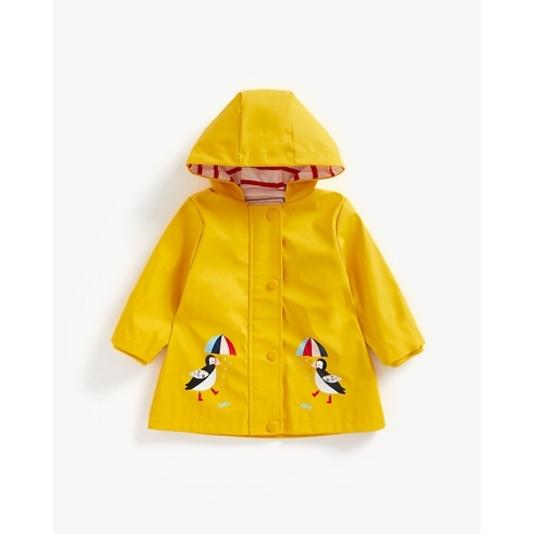 Girls Full Sleeves Rubberized Coat Penguin Print - Yellow