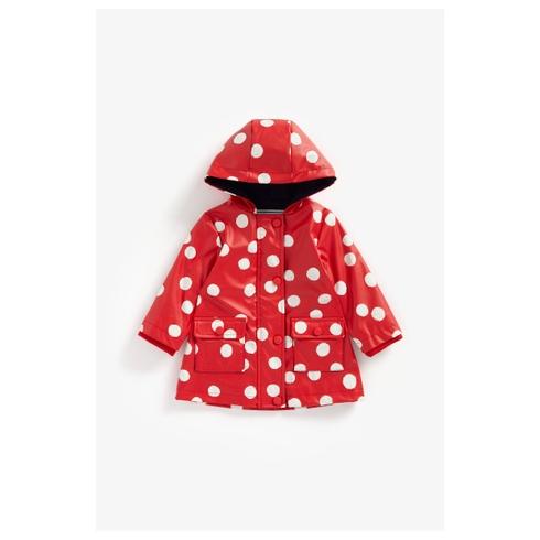 Girls Full Sleeves Rubberized Coat Polka Dot Print - Red