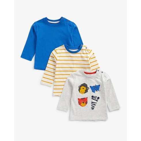 Boys Full Sleeves T-Shirt Striped And Animal Patchwork - Pack Of 3 - Multicolor