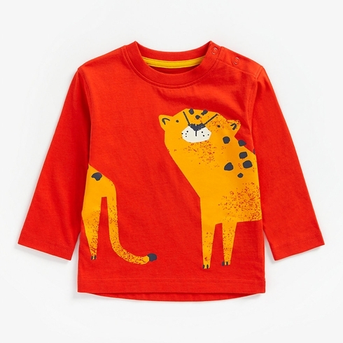 Boys Full Sleeves T-Shirt Cheetah Print - Red