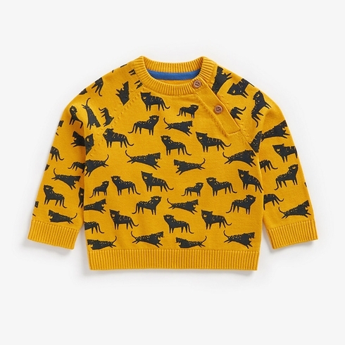 Boys Full Sleeves Sweater Leopard Design - Mustard