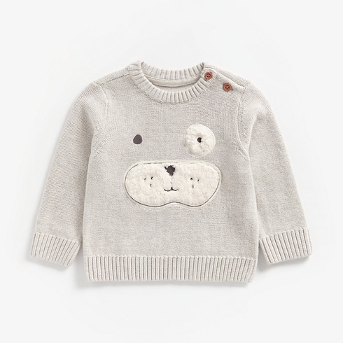 Boys Full Sleeves Sweater Puppy Patchwork - Grey