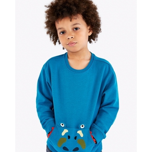 Boys Full Sleeves Sweatshirt 3D Dino Details - Blue