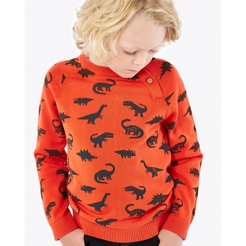 Boys Full Sleeves Sweater Dino Design - Orange