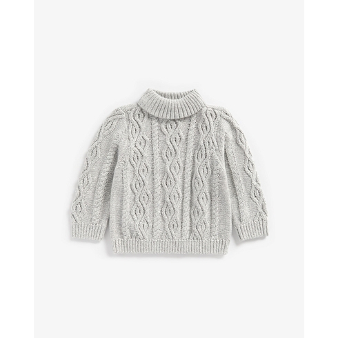 Boys Full Sleeves Roll Neck Sweater Cable Knit - Grey