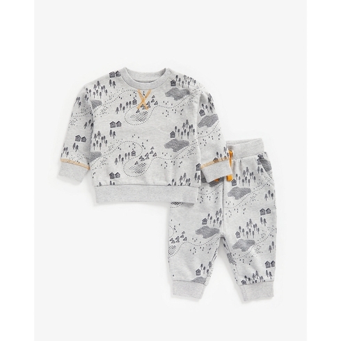 Boys Full Sleeves Sweat Jogger Set -Grey