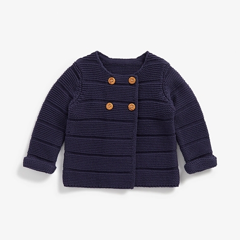 Boys Full Sleeves Cardigan With Button Fastening - Navy