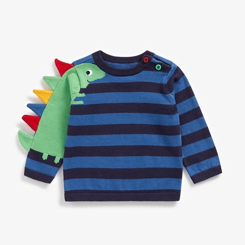 Boys Full Sleeves Sweater 3D Dino Spikes - Blue