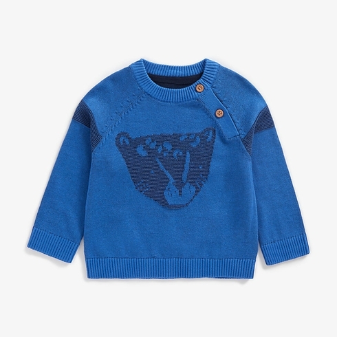 Boys Full Sleeves Sweater Leopard Design - Blue