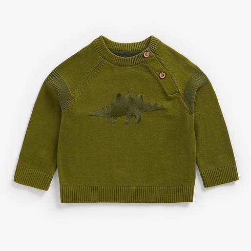 Boys Full Sleeves Sweater Dino Pattern - Khaki