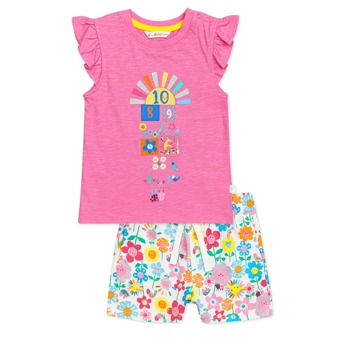 h by hamleys baby girl tshirt and short set- multi colour pack of 2