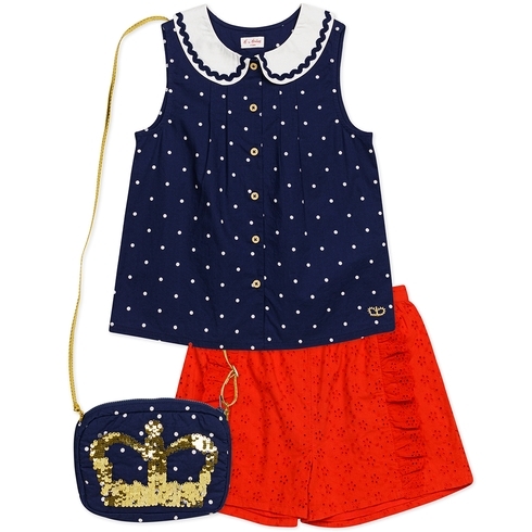h by hamleys girls heritage top shorts set- multi colour