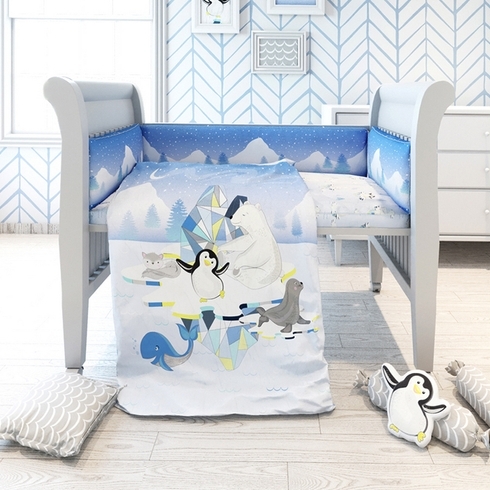 Fancy fluff arctic baby cot bedding set blue