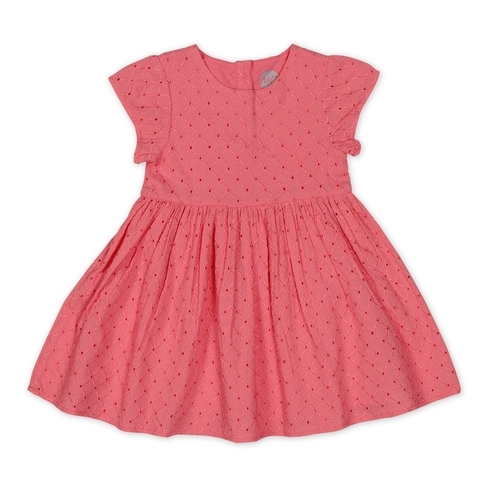 Girls Half Sleeve Casual Dress-Embroidered Pink