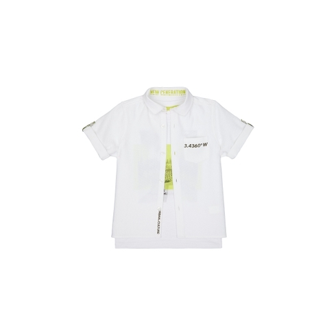 Boys Half Sleeves Shirt And Tee Set Printed - White