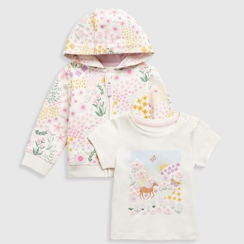 Mothercare Girls Nature 100% Cotton Hoodie and T-Shirt 2-Piece Set - Cream