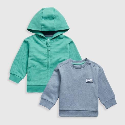 Mothercare Boys Wilderness Traveller 100% Cotton Hoodie and Sweat Top 2-Piece Set - Green