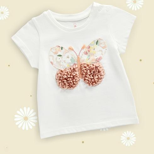 Mothercare Girls Nature's Blossom Butterfly Applique T-Shirt-Pink