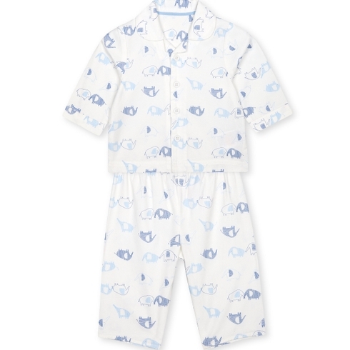 Boys Full Sleeves Woven Pyjamas Elephant Print - White