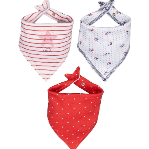 Girls Bibs Floral And Glitter Star Print - Pack Of 3 - White Red
