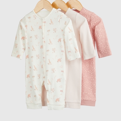 Mothercare Girls Full Sleeve All In One -Pack Of 3-Pink