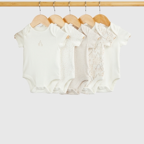 Mothercare Unisex Half Sleeve Bodysuit -Pack Of 5-White