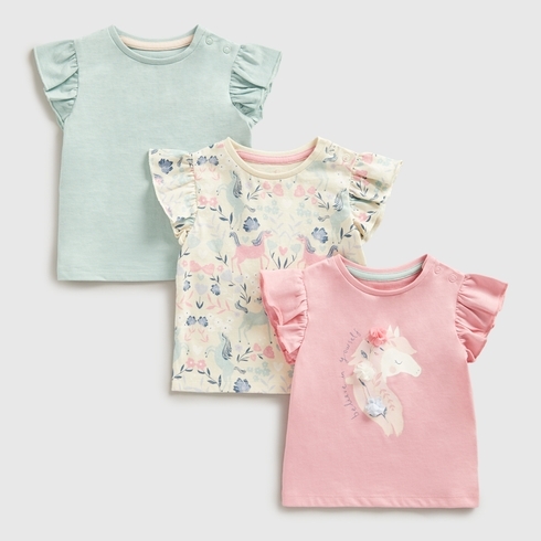 Mothercare Girls Half Sleeve Round Neck Tee Fairtale Palace-Pack Of 3-Pink