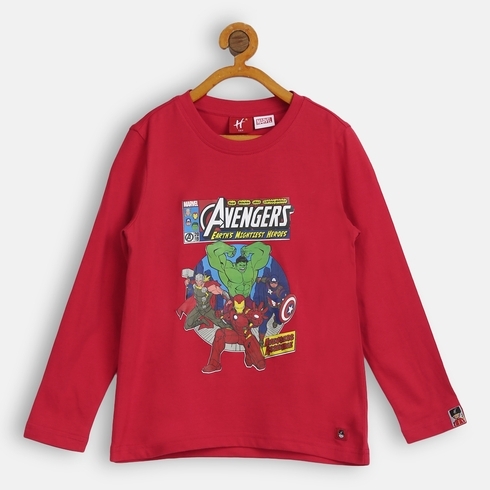 H By Hamleys Boys Full Sleeves T-Shirt Avengers Mighty Heroes Print-Red
