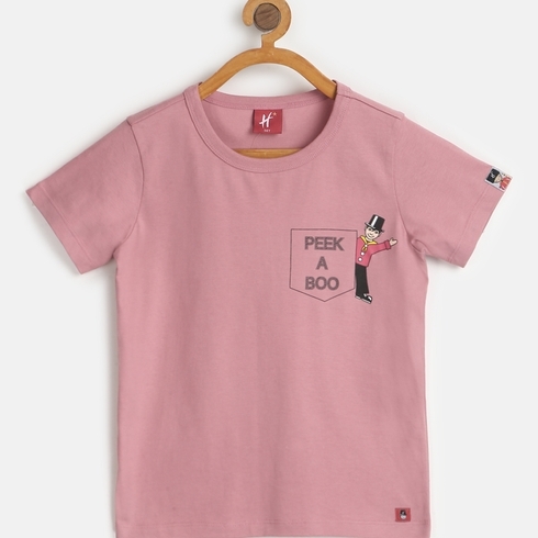 H by Hamleys Boys Short Sleeves T-Shirt Peekaboo Print -Pink
