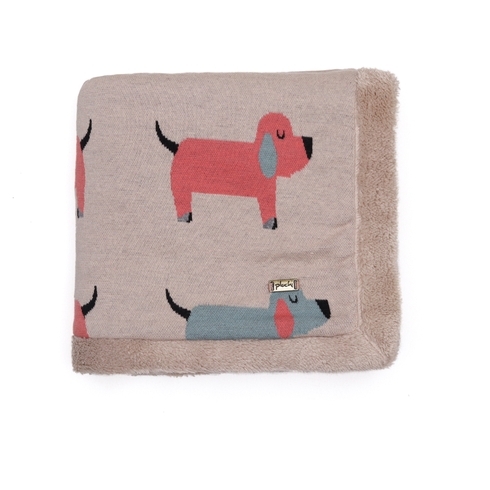 Pluchi Knitted Blanket Faux Fur Scotie Dog Pink