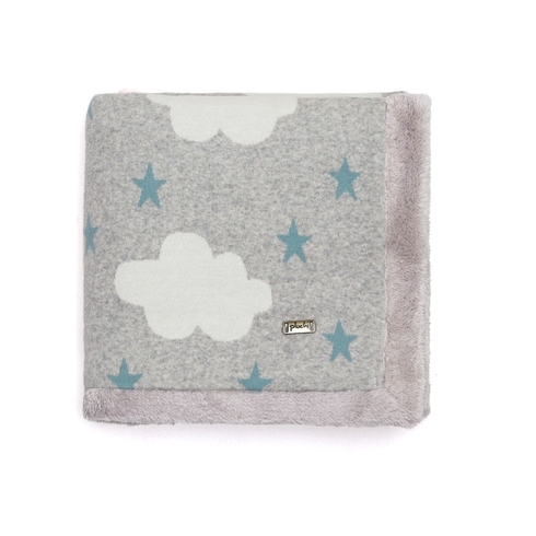 Pluchi Clouds & Stars Knitted Blanket With Faux Fur Vanilla Grey