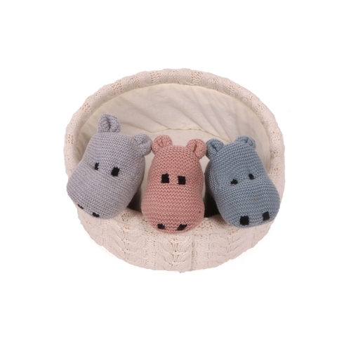 Pluchi Rattle Hippo Cotton Knitted Toy Pink