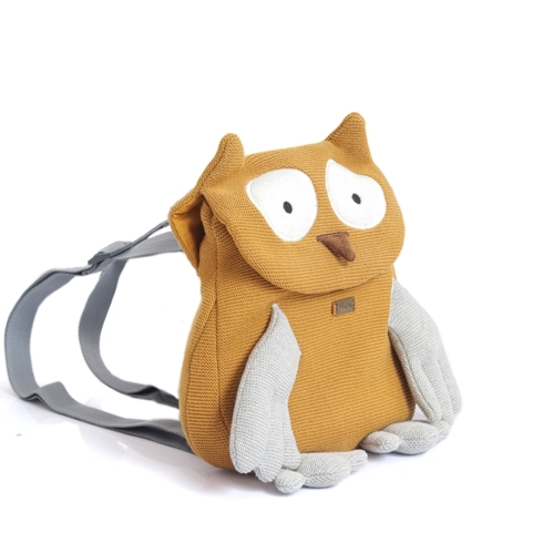 Pluchi Wise Mr. Owl Kids Bag Mustard &Amp; Grey