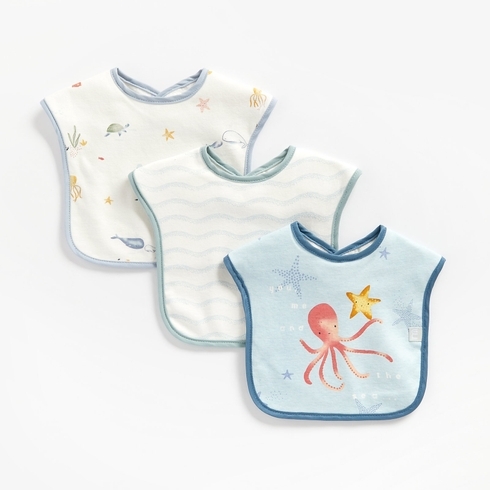 Mothercare You Me &Amp; The Sea 3Pk Toddler Bibs Blue