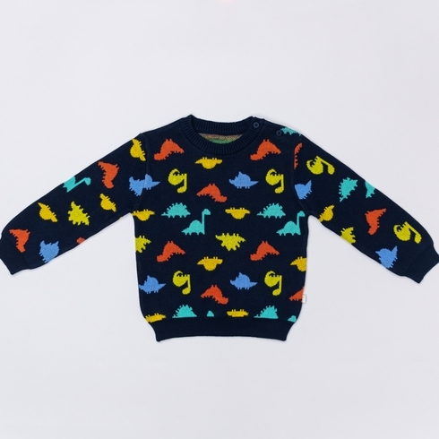 H By Hamleys Boys Full Sleeve Sweater Dino Print-Multicolor