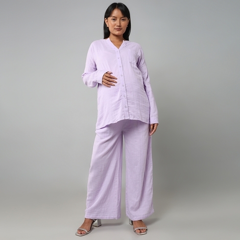 Ed-A-Mamma  Women Puff Sleeves Short Sleeves Co-Ordinate Set -Pack Of 2-Lavender