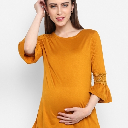 Women Maternity Three-Fourth Sleeves Top - Yellow