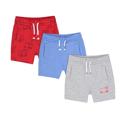 Boys Shorts Truck Graphic Print - Pack Of 3 - Blue Grey Red