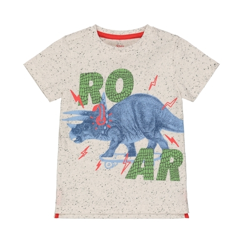 Boys Half Sleeves T-Shirt Dinosaur And Text Print - Grey