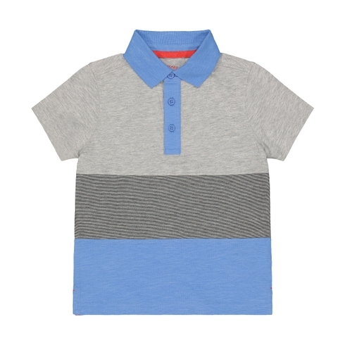Boys Half Sleeves Polo T-Shirt Color Blocked - Grey Blue
