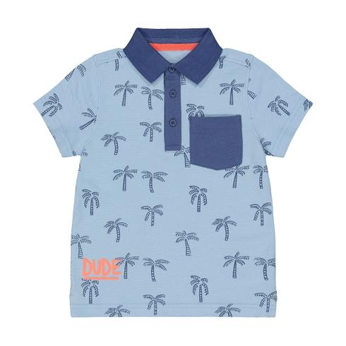 Boys Half Sleeves Polo T-Shirt Palm Tree Print - Blue