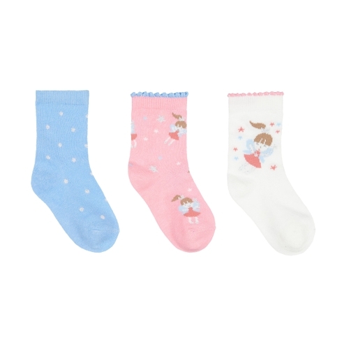 Girls Cute Polka Dot Floral Socks - Pack Of 3 - Multicolored