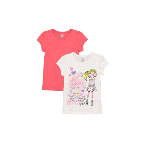 Girls Half Sleeves T-Shirt Girl And Text Print - Pack Of 2 - Red White