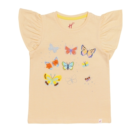 H By Hamleys Girls Short Sleeves T-Shirt Butterfly Print With Ruffles-Pink