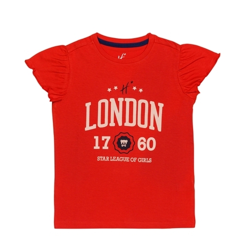 H by Hamleys Girls Short Sleeves Top Heritage Chest Print-Red