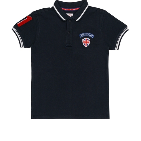 H By Hamleys Boys Short Sleeves Polo T-Shirt Badge Print-Dark Navy