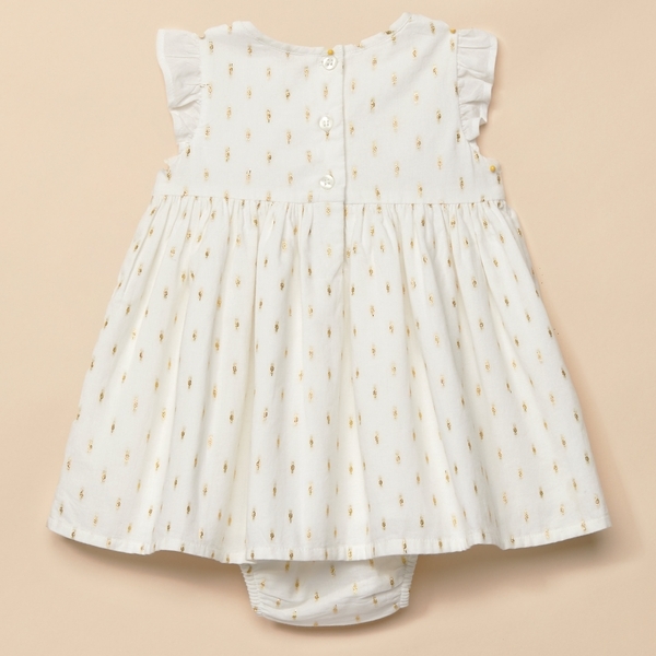 White Button New Kids Blue Embroidery N Golden foil Satin redaymade Festive Gown  Dress for Girls - White Button - 3547509