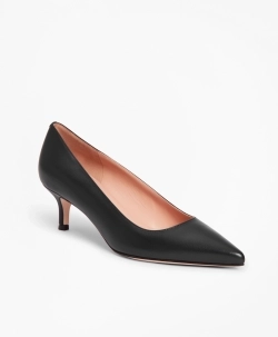 Leather Pointy Toe Kitten Heel Pumps