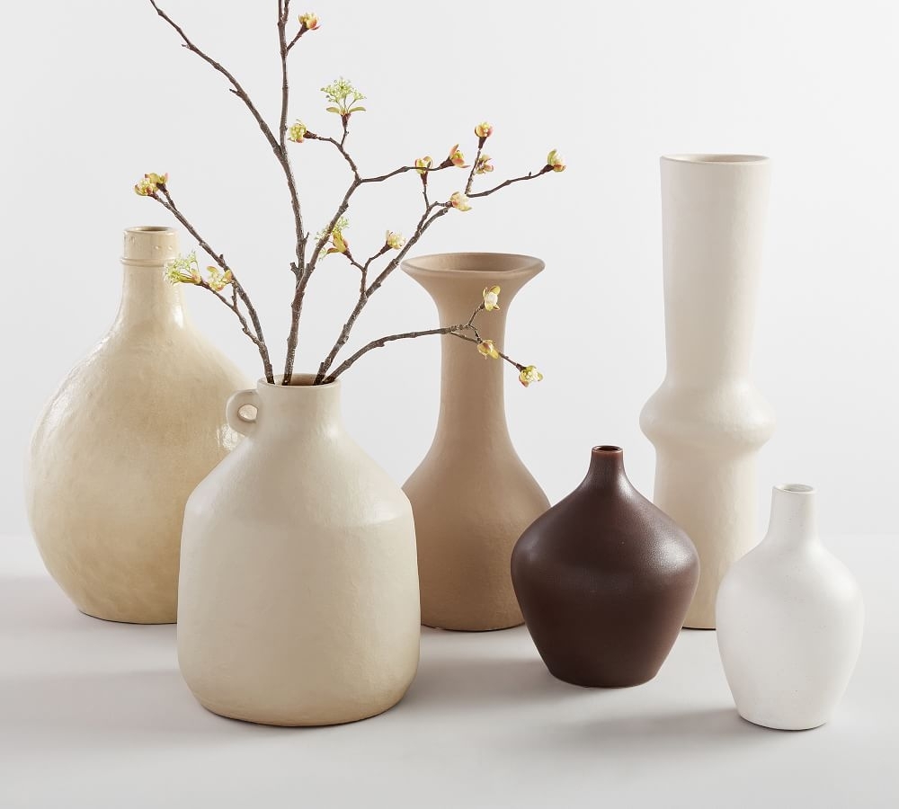 Pier 1 Imports Glazed Pottery Urn Vase Two Tone Winter White & Terracotta  9.25